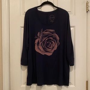 Lucky Brand 3/4 Sleeve Rose Graphic Tee